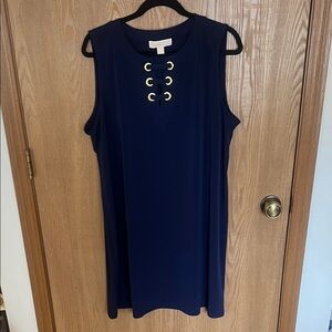 Navy Michael Kors Sleeveless Dress with Gold Accents
